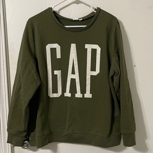 GAP Sweaters - GAP Dark Green Pullover Classic Crewneck Fleece Lined with White Logo Size XL
